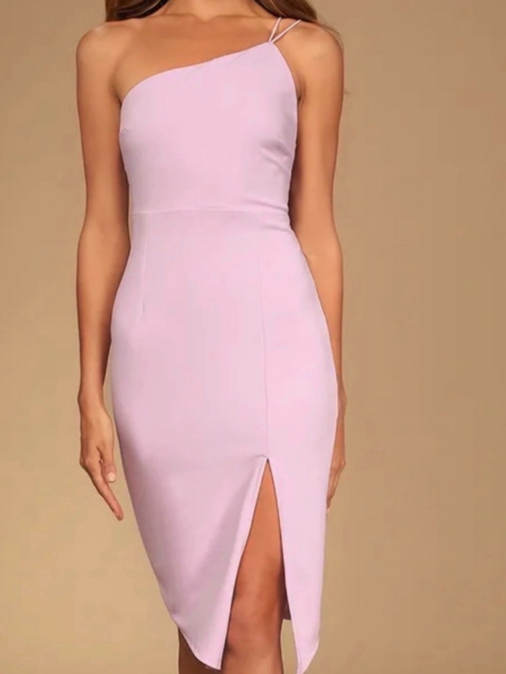 Lulu's One-Shoulder Lavender Sheath Dress with Front Slit